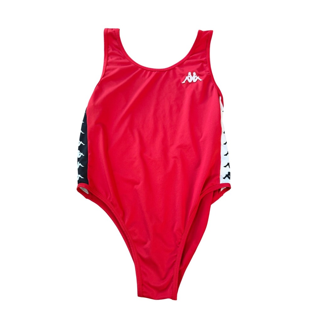 Kappa Authentic Red Logo Tape Bodysuit Scoop Neck Sleeveless Sportswear NEW